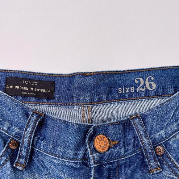 J Crew Slim Mid Rise Broken In Boyfriend Jeans Light Blue Distressed Jeans Sz 26 - Picture 10 of 12